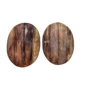 Oval Faux Tortoise Shell Stud Earrings Brown & Beige Striped